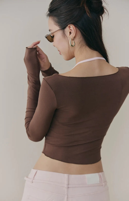 Faux-Layer Halter Bra Top<br/>繞脖假兩件撞色Bra Top