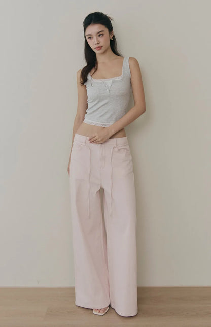 Drawstring Soft Denim Wide-Leg Jeans<br/>抽繩腰帶軟牛仔寬褲