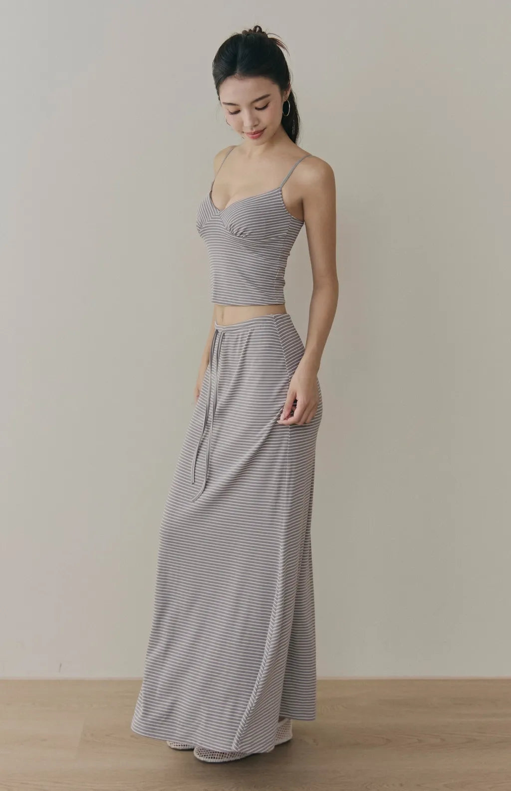 Striped Drawstring Mermaid Maxi Skirt<br/>條紋抽繩魚尾長裙