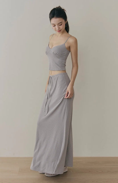 Striped Drawstring Mermaid Maxi Skirt<br/>條紋抽繩魚尾長裙