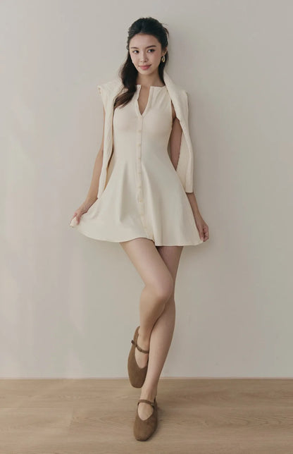 Knit Button-Front A-Line Bra Dress<br/>針織削肩可開釦A字Bra Dress