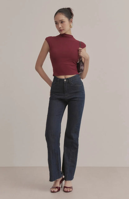 Soft Ribbed Mock-Neck Cap-Sleeve Crop Bra Top<br/>柔彈羅紋高領包肩Bra Top