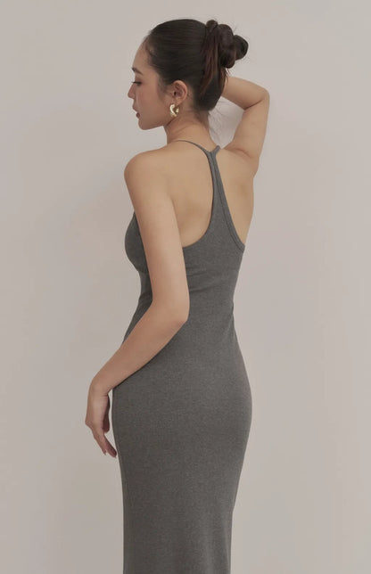 Ribbed V-Neck Racerback Bodycon Maxi Bra Dress<br/>羅紋V領挖背修身Bra Dress