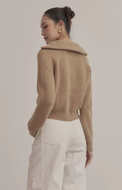 Ribbed Collared Two-Way Zip Knit Jacket<br/>坑條翻領拉鍊針織外套