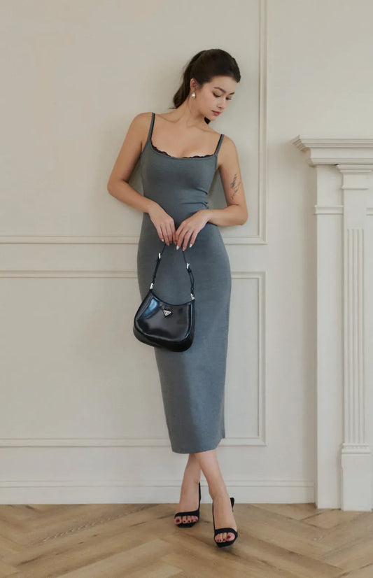 Lace Two Piece Modal Maxi Bra Dress<br/>蕾絲假兩件莫代爾長Bra Dress By Beigy - Milu