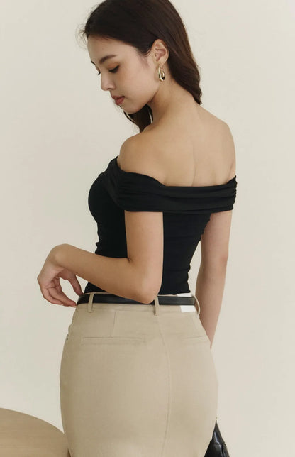 Modal Off-Shoulder Bra Top<br/>莫代爾一字領抓皺Bra Top By Beigy - Milu
