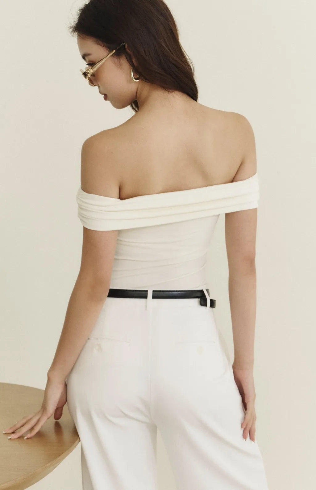 Modal Off-Shoulder Bra Top<br/>莫代爾一字領抓皺Bra Top By Beigy - Milu