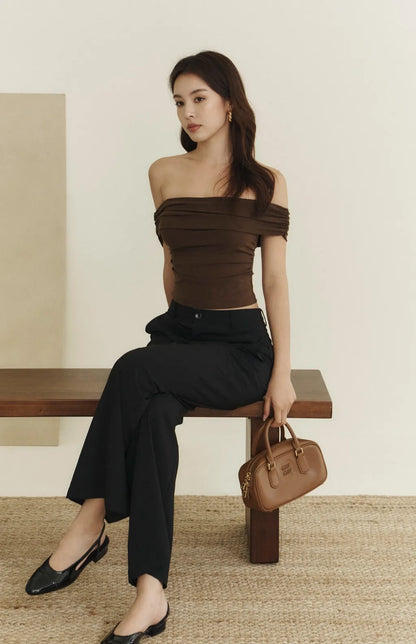 Modal Off-Shoulder Bra Top<br/>莫代爾一字領抓皺Bra Top By Beigy - Milu