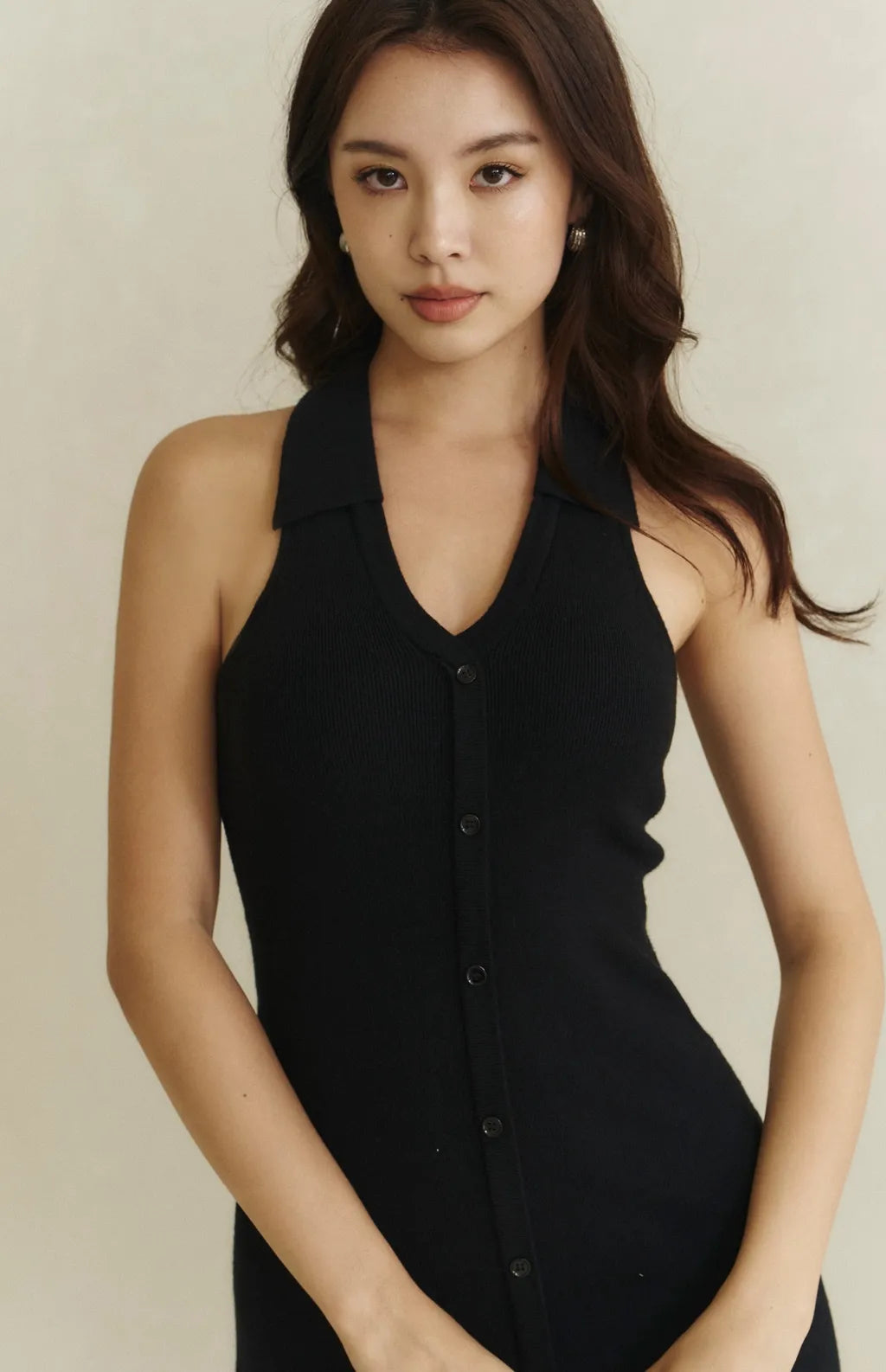 Front Button Mini Bra Dress<br/>翻領排釦針織Bra Dress By Beigy - Milu