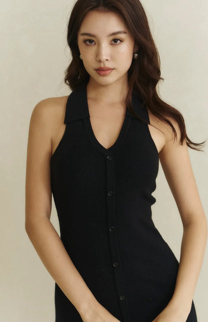 Front Button Mini Bra Dress<br/>翻領排釦針織Bra Dress By Beigy - Milu