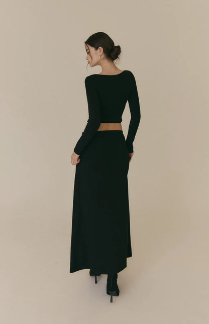 Cozy Wool-Blend Tie-Waist Long Skirt<br/>羊毛暖絨假兩件綁帶裙