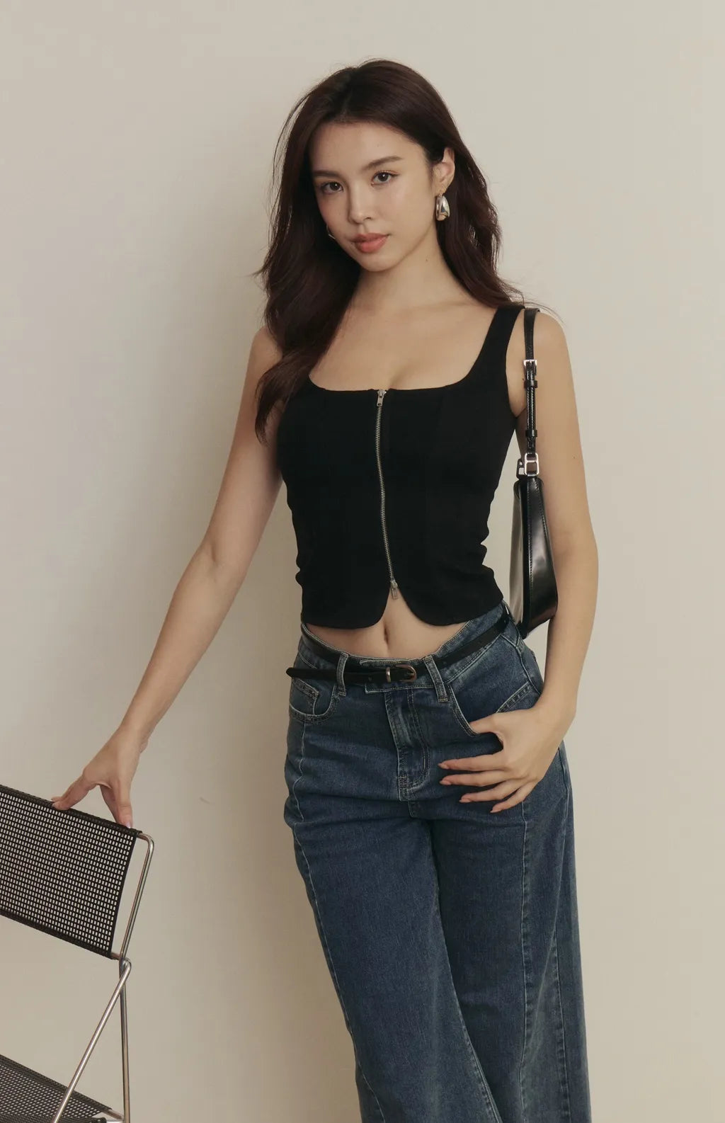 Woolen Zip-Up Bra Top<br/>毛呢立體壓線拉鍊Bra Top