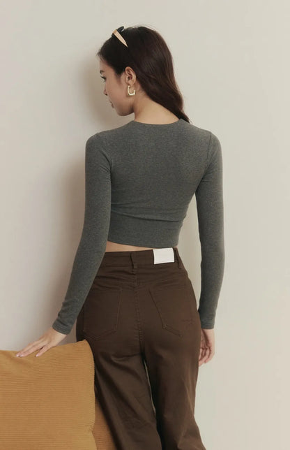 Push Up V-Neck Long-Sleeve Bra Top<br/>立體美胸V領長袖Bra Top