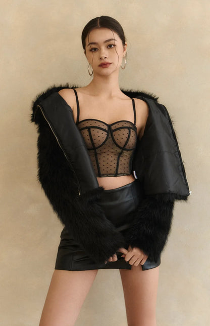(現貨) Shaggy Faux Fur Zip Jacket<br/>俐落翻領毛毛拉鏈外套 -【S】
