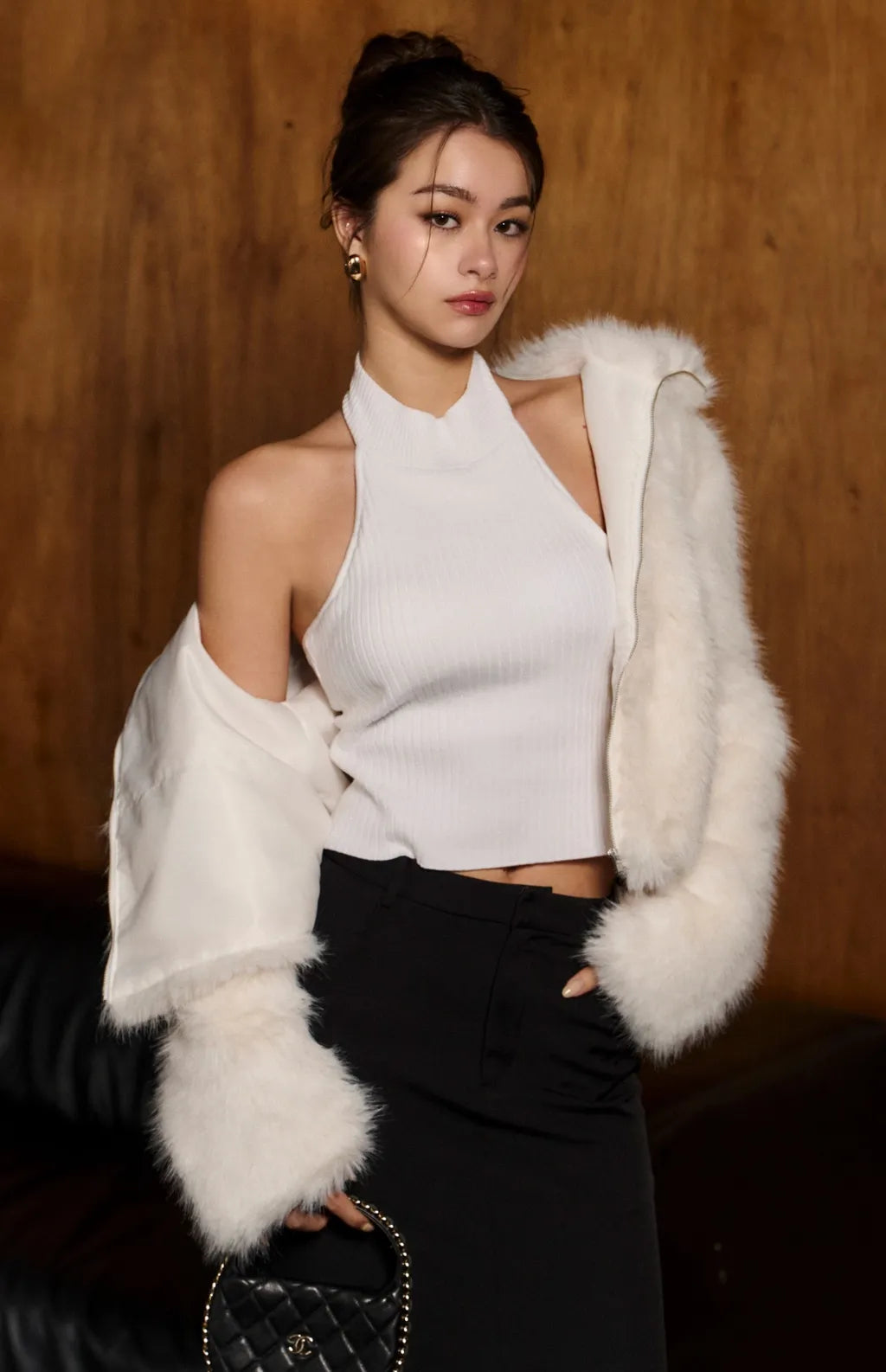 Halter Open-Back Ribbed Bra Top<br/>立領削肩針織美背Bra Top