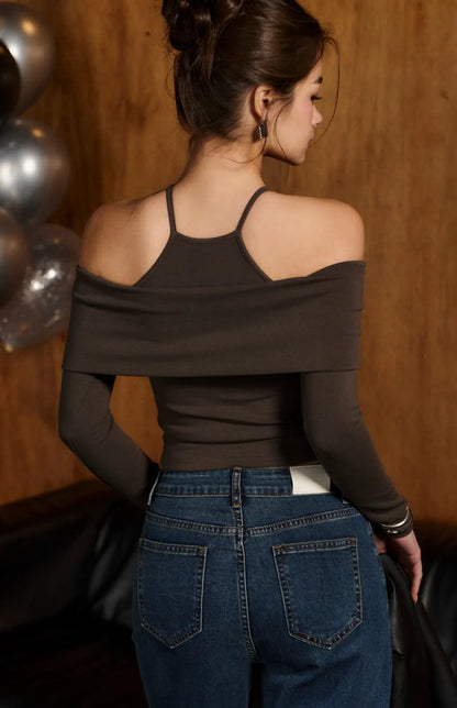 Modal Drop-Shoulder Layered Bra Top<br/>莫代爾落肩假兩件Bra Top