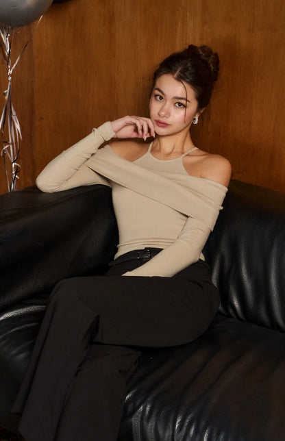 Modal Drop-Shoulder Layered Bra Top<br/>莫代爾落肩假兩件Bra Top