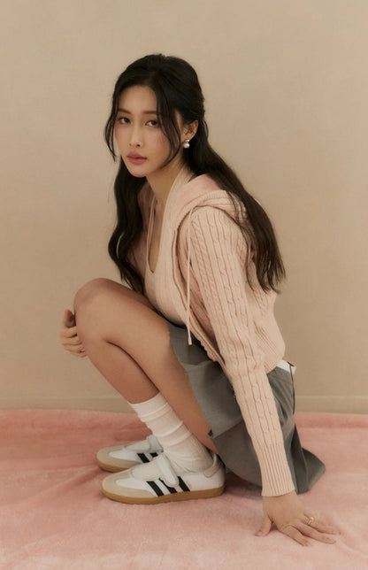 (最後現貨) Cable Knit Fleece Lined Hooded Cardigan<br/>麻花針織內刷毛連帽外套 -【M】