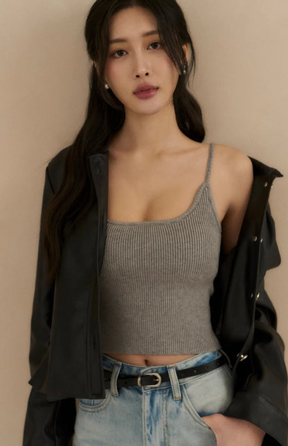 Push Up Knit Spaghetti Strap Bra Top<br/>針織細肩U領Bra Top