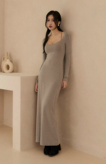 (最後現貨) Tencel Square Neck Layered Slimming Bra Dress<br/>天絲方領假兩件修身Bra Dress -【XS-M】