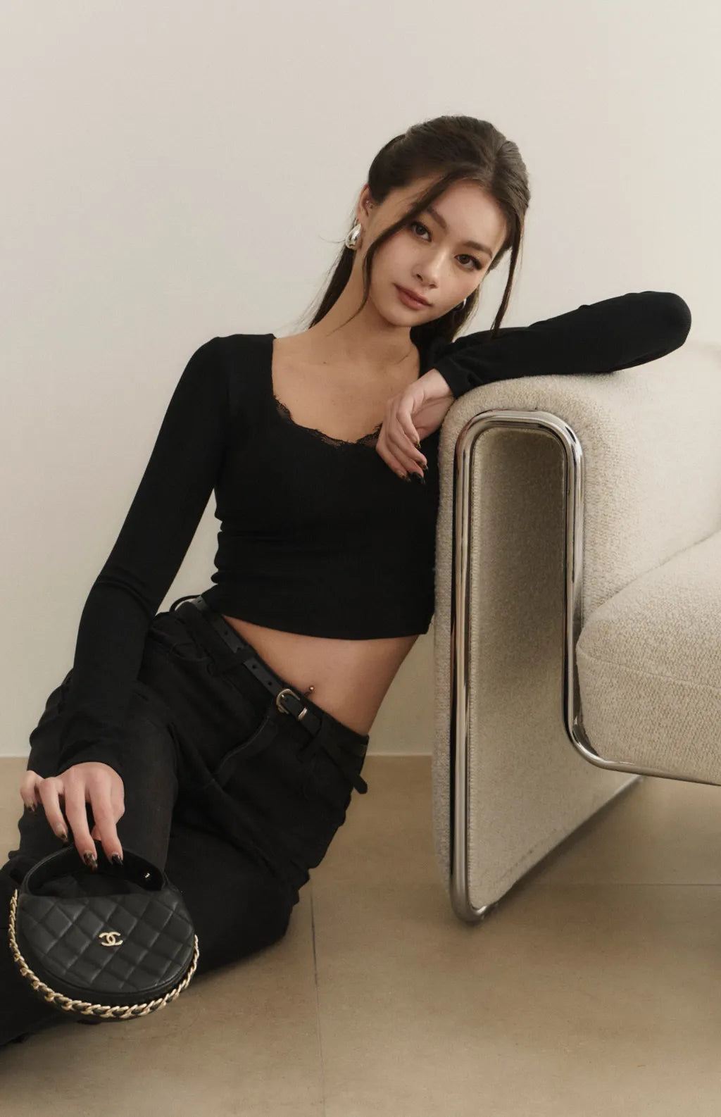 Lace Trim V-Neck Long Sleeve Bra Top<br/>美胸蕾絲V領長袖Bra Top