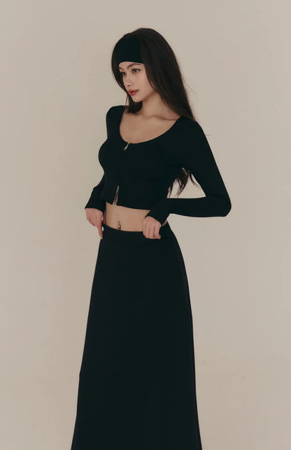 Cloud V-Neck Zip Long-Sleeve Bra Top<br/>雲感太空棉V領修身拉鍊長袖Bra Top