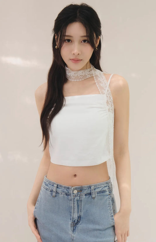 French Off-Shoulder Ruched Bra Top<br/>法式削肩抽皺Bra Top