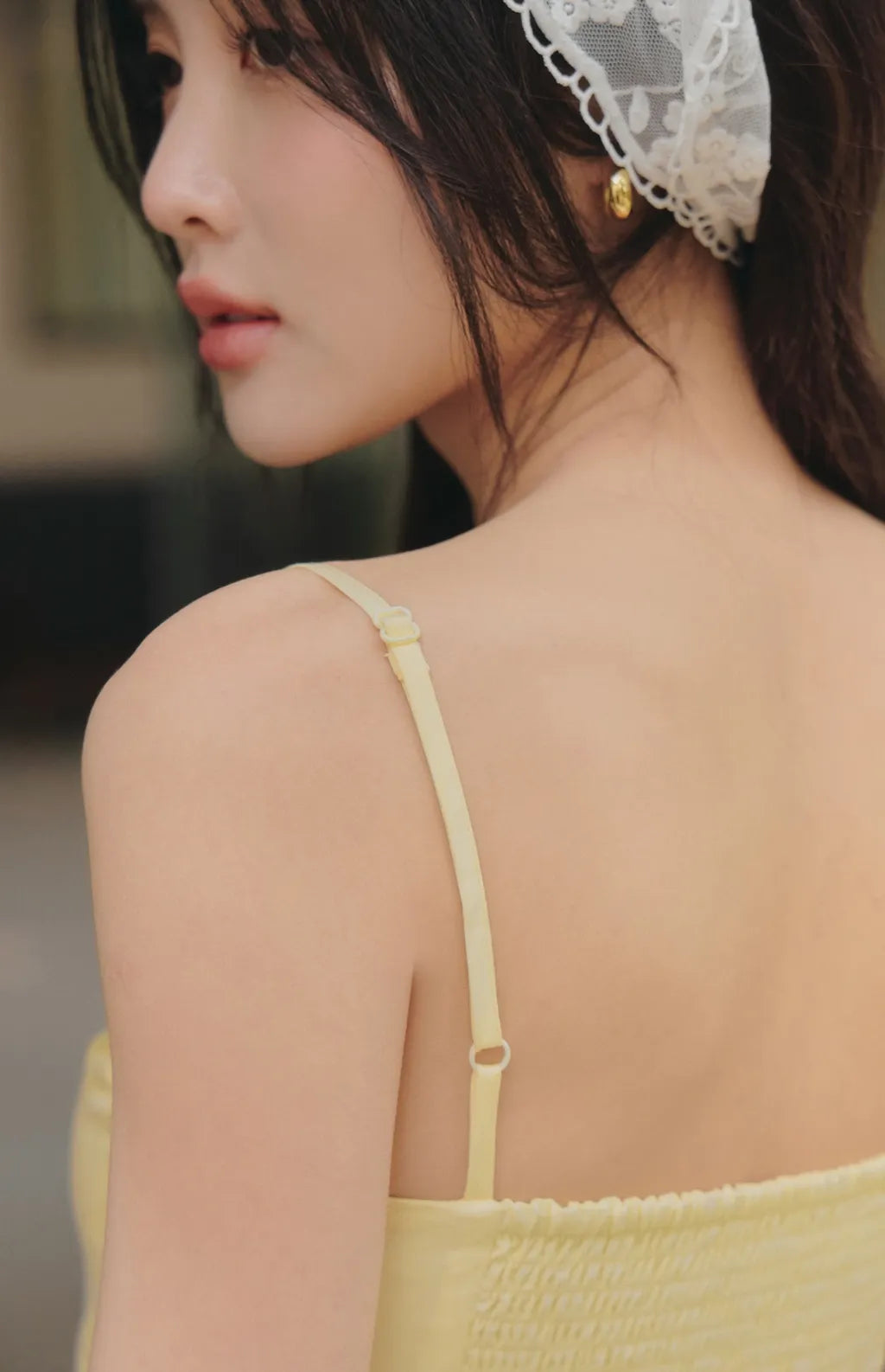 French Off-Shoulder Ruched Bra Top<br/>法式削肩抽皺Bra Top