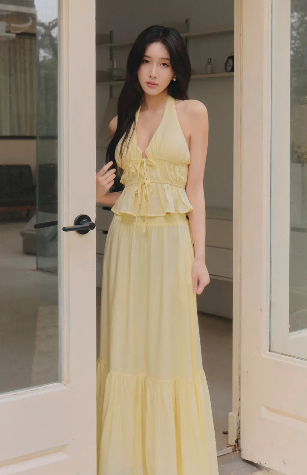 French Tiered Ruffle Flowy Maxi Skirt<br/>法式荷葉飄逸感長裙
