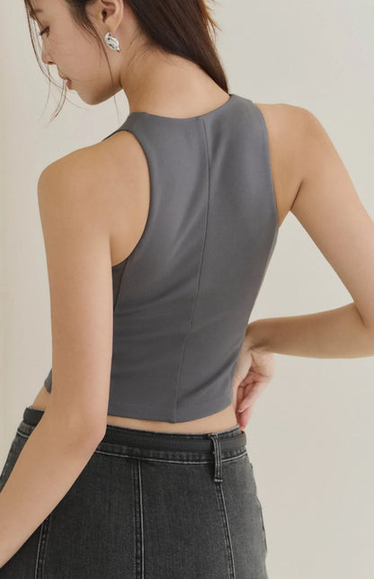 Minimal Front-Zip Bra Top<br/>極簡削肩拉鍊Bra Top