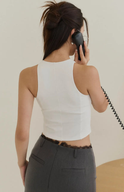 Minimal Front-Zip Bra Top<br/>極簡削肩拉鍊Bra Top
