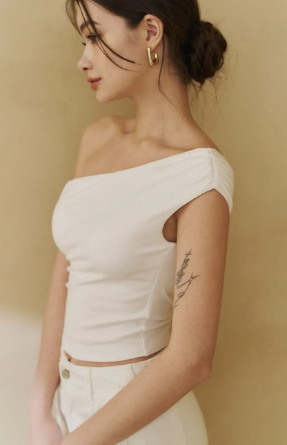 One-Shoulder Ruched Knot Tie Bra Top<br/>單肩抓皺褶綁帶Bra Top