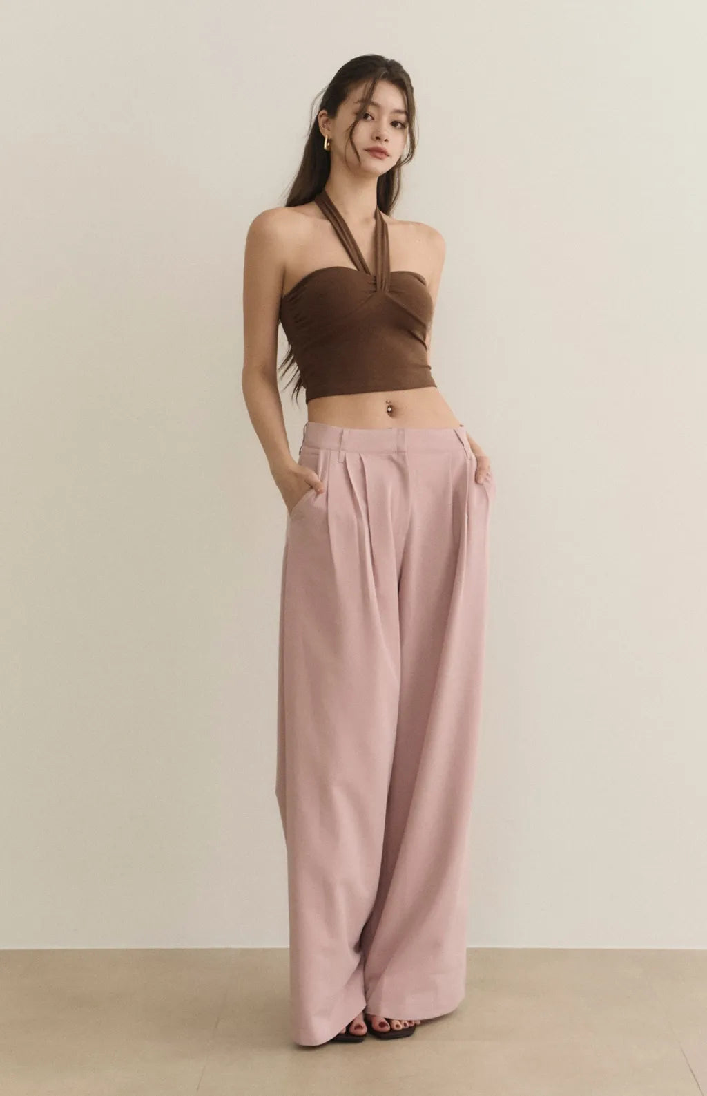 Halter Heart Shape Ruched Bra Top<br/>掛脖造型桃心抓皺Bra Top