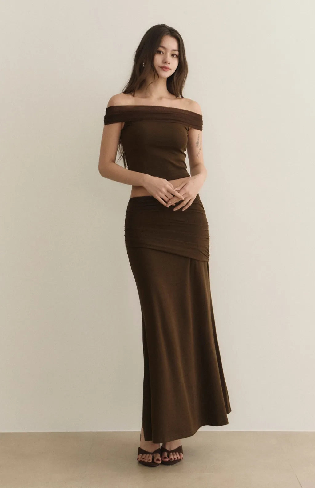 Sheer Gauze Off-Shoulder Bra Top<br/>透膚柔紗一字領Bra Top
