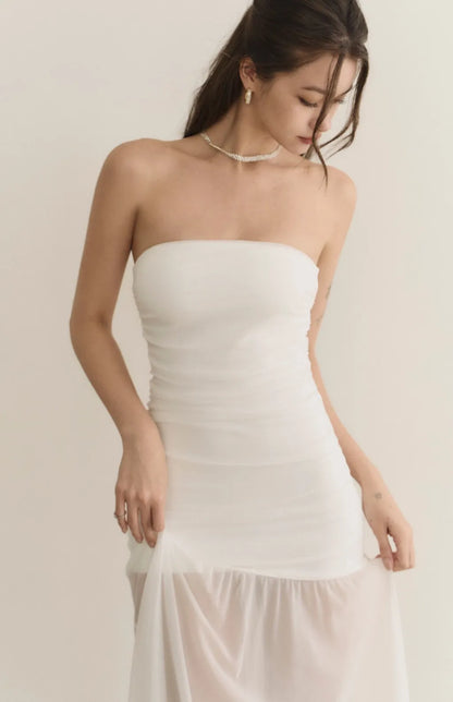 Strapless Ruched Sheer Overlay Bra Dress<br/>歐美平口抓皺收腰Bra Dress