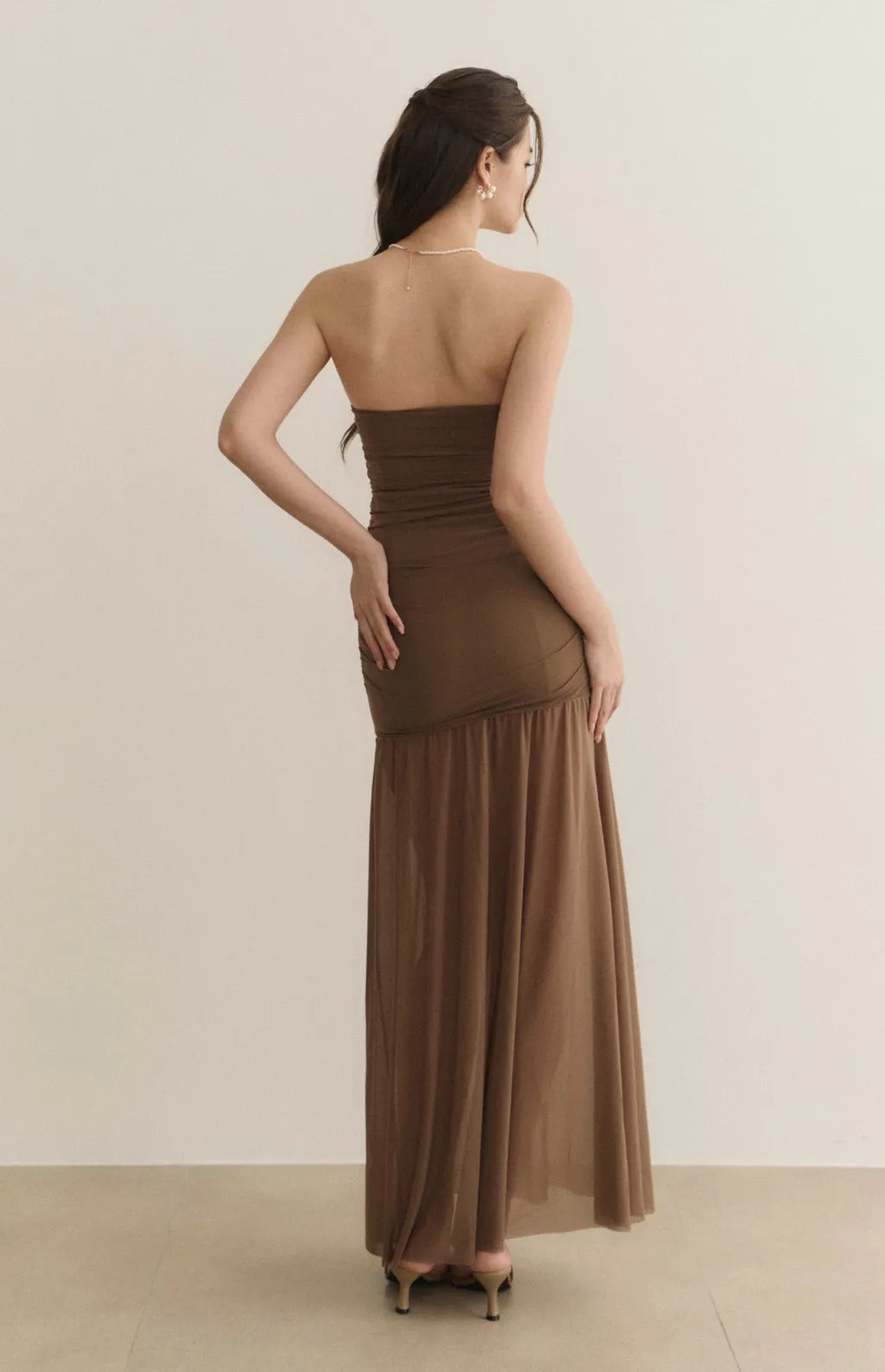 Strapless Ruched Sheer Overlay Bra Dress<br/>歐美平口抓皺收腰Bra Dress