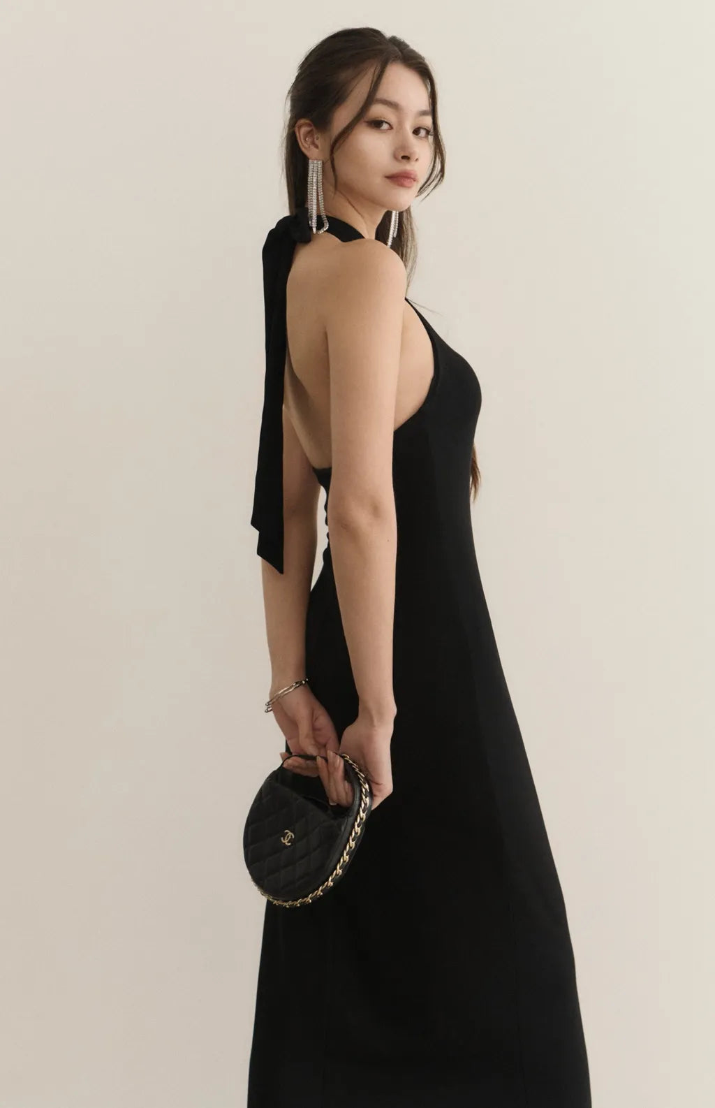 French Halter High-Neck Tie Bra Dress<br/>法式高領削肩綁帶修身Bra Dress