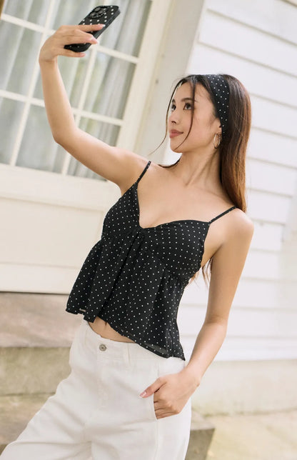 Polka Dot Chiffon Peplum Bra Top with Scarf<br/>美式雪紡點點細肩傘擺Bra Top(附領巾)