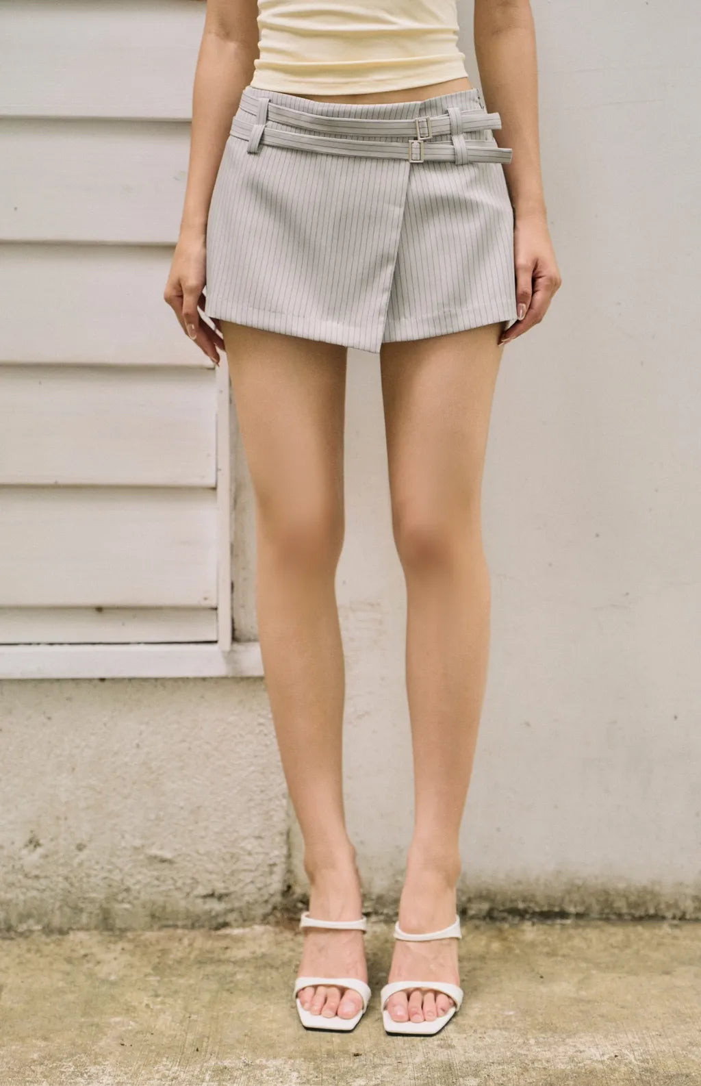 Pinstripe Double Belt Mini Skort<br/>雙腰帶條紋西裝褲裙