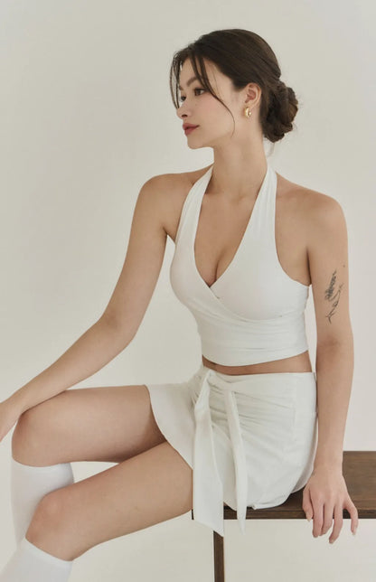 Halter Cross Front Ruched Bra Top<br/>美胸交叉V領抓皺Bra Top