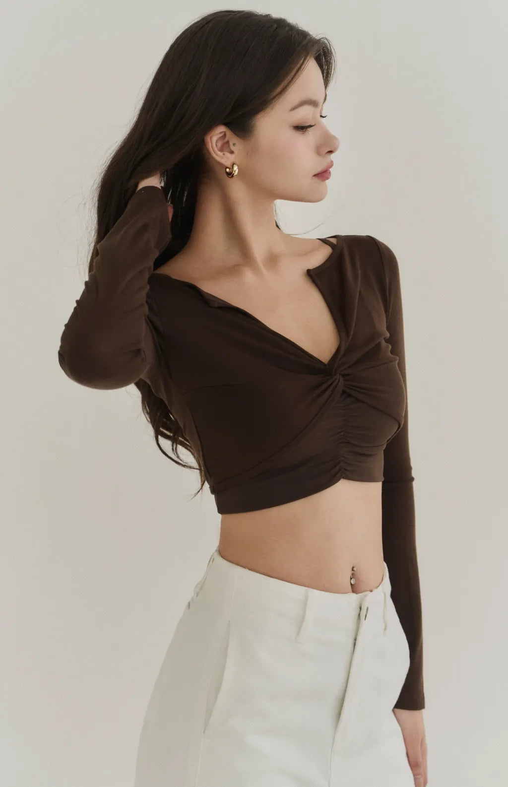 Lyocell Twist Front Lapel Shrug<br/>涼感萊塞爾紐結翻領罩衫