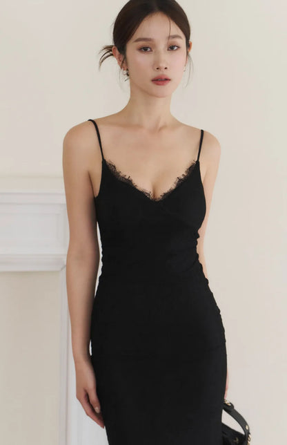 Lace V-Neck Tie-Back Maxi Bra Dress<br/>蕾絲V領美背綁帶Bra Dress