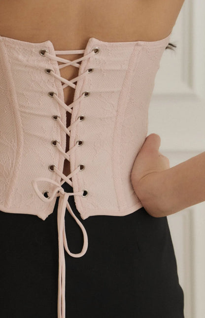 Lace-Up Jacquard Corset<br/>緹花蕾絲綁帶輕馬甲Bra Top