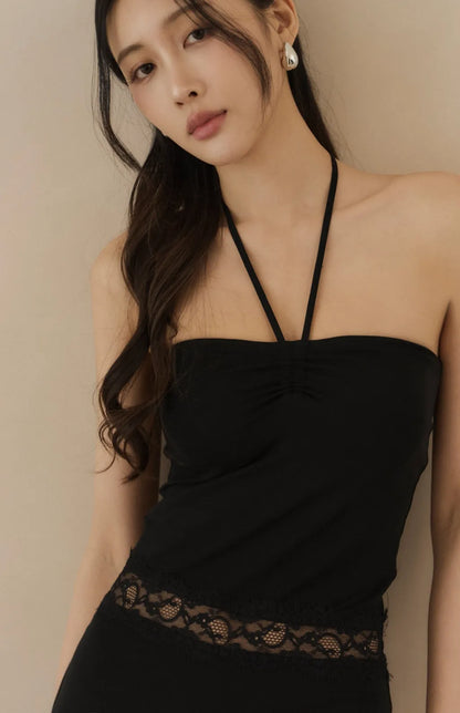 Lace-Inset Halter Mini Bra Dress<br/>蕾絲抽皺綁帶Bra Dress