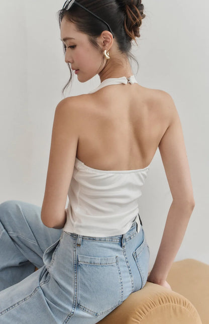 Satin Cowl-Neck Halter Bra Top<br/>法式緞光垂領削肩Bra Top