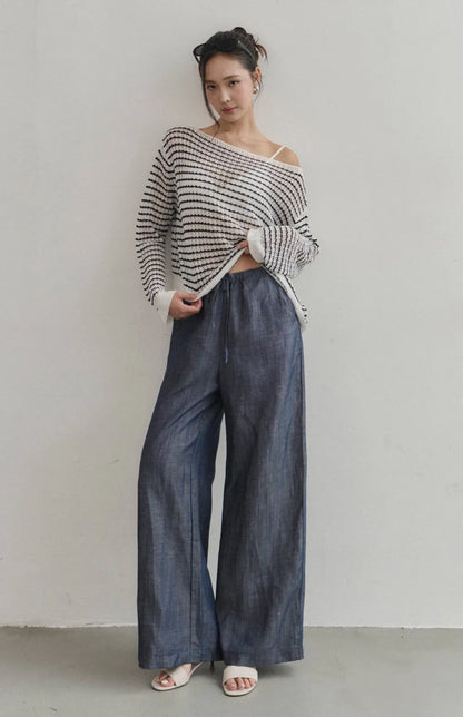 Sheer Striped Open-Knit Sweater<br/>透膚條紋鏤空罩衫