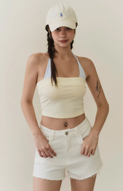 Layered Halter Tube Bra Top<br/>平口假兩件撞色莫代爾Bra Top