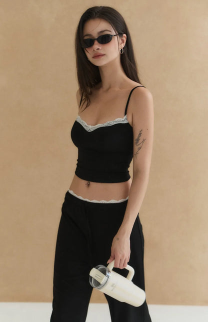 Lace-Trim Drawstring Wide-Leg Pants<br/>蕾絲滾邊抽繩寬褲