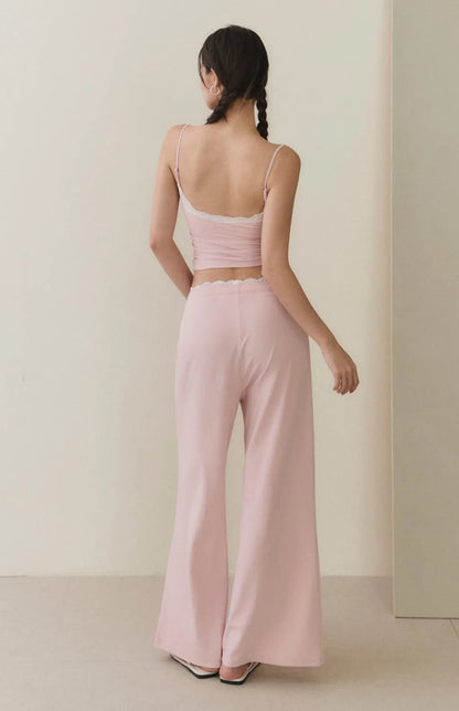 Lace-Trim Drawstring Wide-Leg Pants<br/>蕾絲滾邊抽繩寬褲