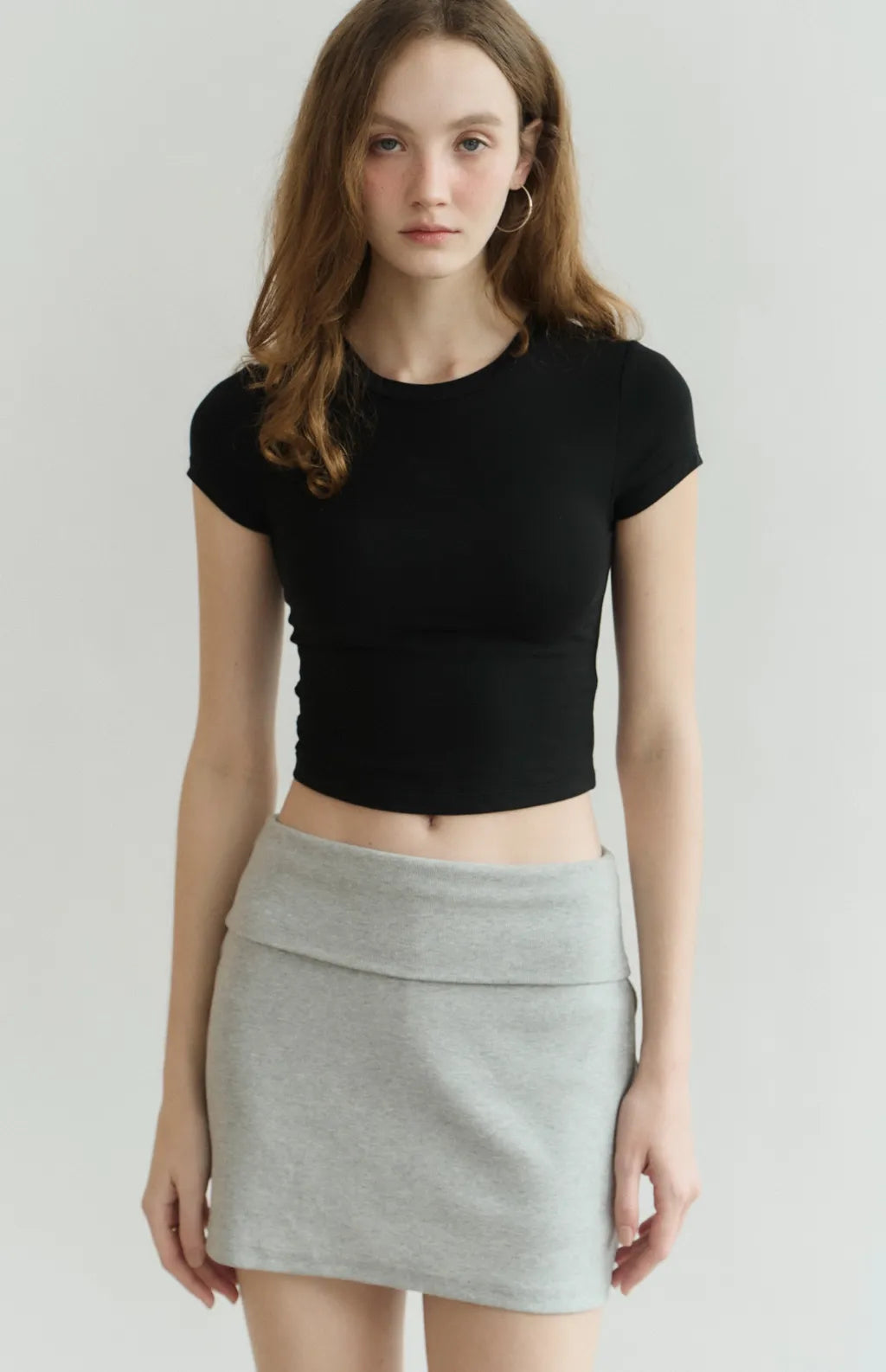 Fold-Over Wide-Waistband Ribbed Skort<br/>反折寬腰帶羅紋短褲裙